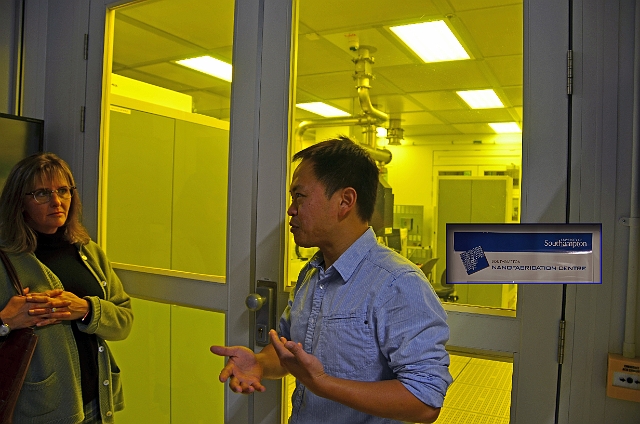 27 09 13_9051_edited-2.jpg - THE MOUNTBATTEN BUILDING - BNSS TRIP TO SOUTHAMPTON UNI & NANO TECHNOLOGY - 27.9.13 - (NOTE CLEANROOM AND YELLOW LIGHTING)